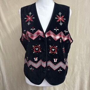 Vintage 90s Stephanie K Koret Holiday Vest Velvet Embroidered Snowflake M